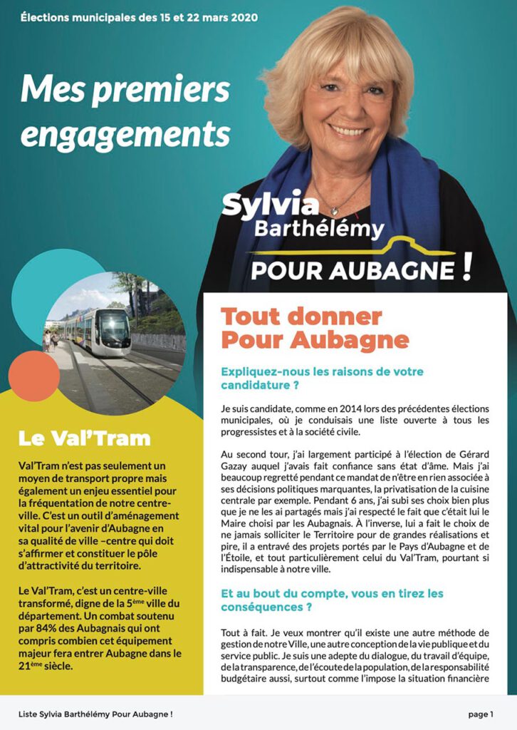 Têtes à Clics : tract campagne municipale Aubagne Sylvia Barthélémy.