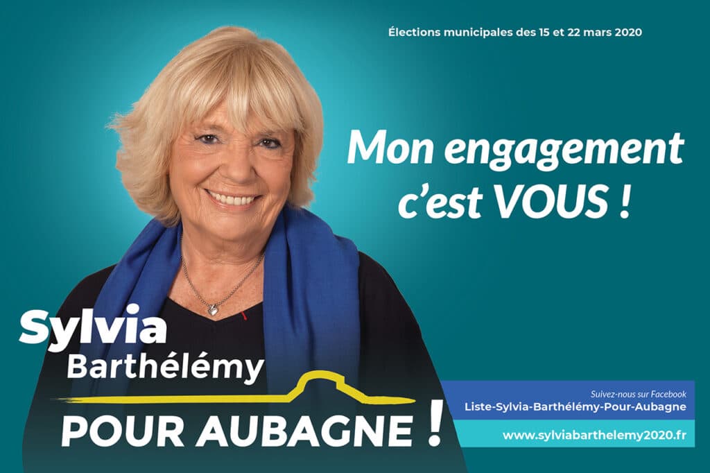 Têtes à Clics : bâche campagne électorale Aubagne Sylvia Barthélémy.