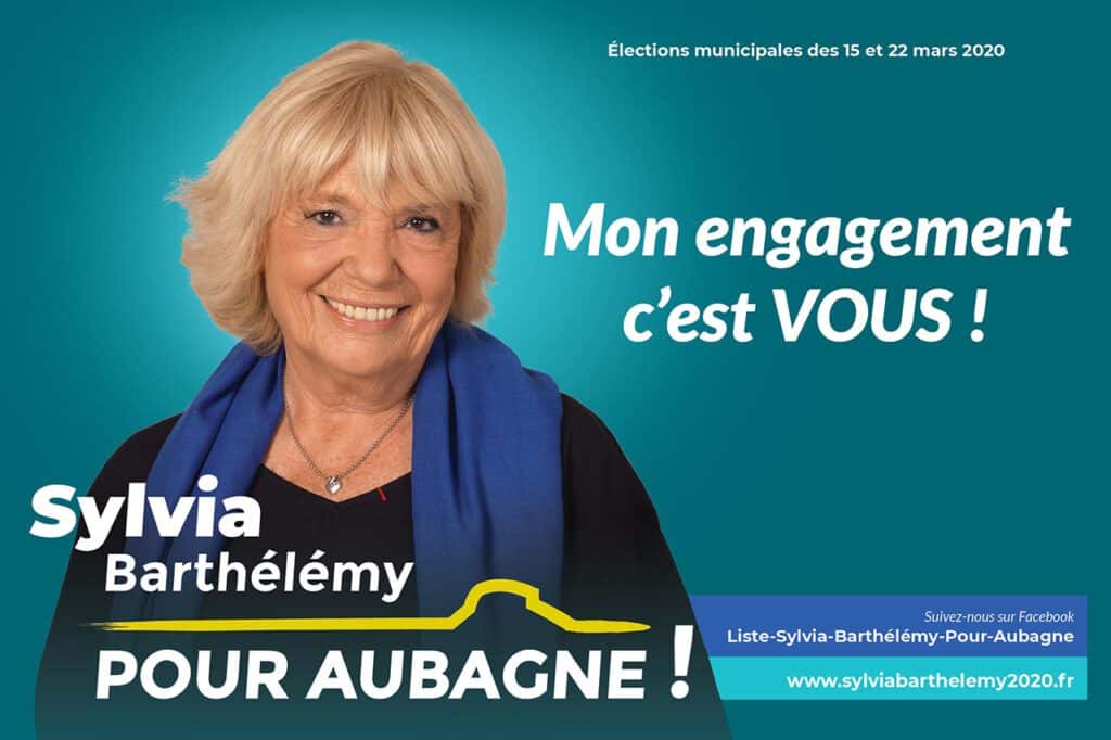 Têtes à Clics : bâche campagne municipale Aubagne Sylvia Barthélémy.