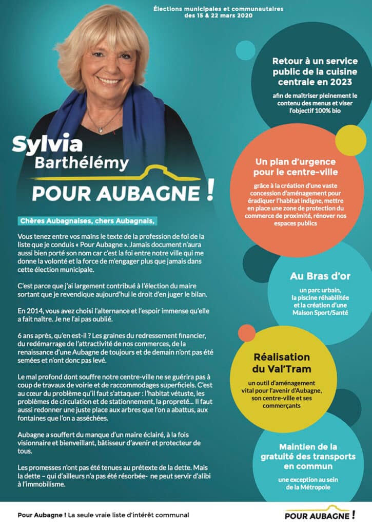 Têtes à Clics : profession de foi Sylvia Barthélémy Aubagne 2020.